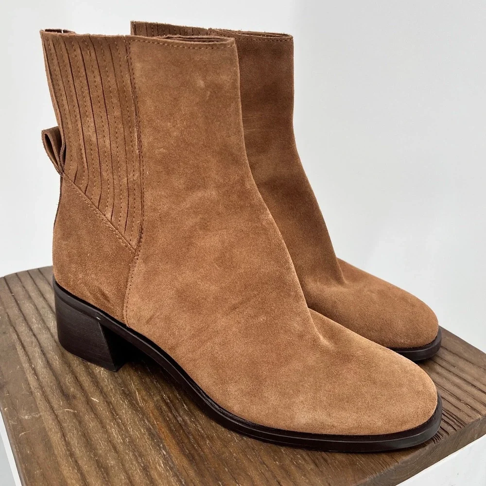 Dolce Vita Linny H2O Waterproof Suede Ankle Boots Caramel Brown Size 8